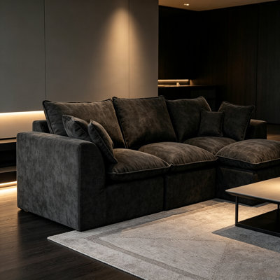 Black Cloud Sectional L-shaped Modular Sofa,3 Seats Boneless Floor Couch,No Assembly Required Fluffy Lazy Sofa for Living Room