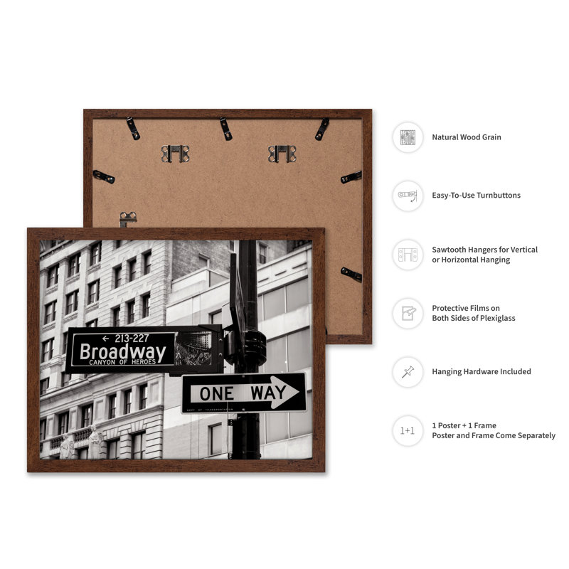 Plaque de rue Broadway, Poster, 24"H x 32"W, Brown Framed