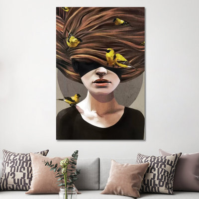 Girl With Finches by Ruben Ireland - Wrapped Canvas Print