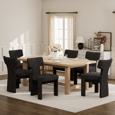 Mid Century Modern Chenille Upholstered Dining Room Chair, 22.05" Wide Accent Chairs with Curved Back and Rubberwood Legs, Farmhouse Dinner Chair for Kitchen Dining Room