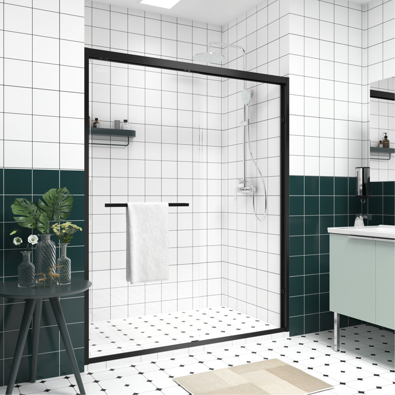 Double Sliding Shower Enclosure With Thickened Aluminium Frame, 6Mm Tempered Glass, Waterproof Design, - Rust Handle For Bathroom