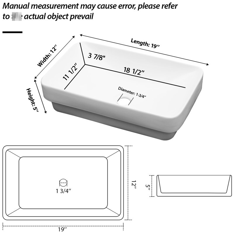 Blanc, 19 po x 12 po, lavabo pour salle de bain, céramique, design moderne, surface lisse, vasque en céramique à teinture élevée, facile à installer