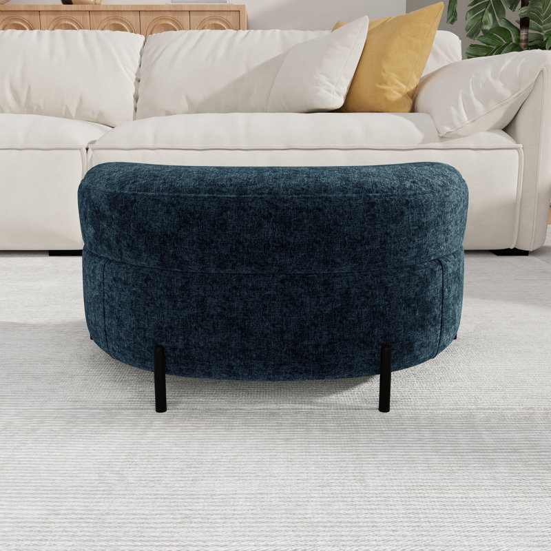 Banc de repose-pieds de rangement en demi-lune de 33,9 po de largeur avec pieds en métal, Marine