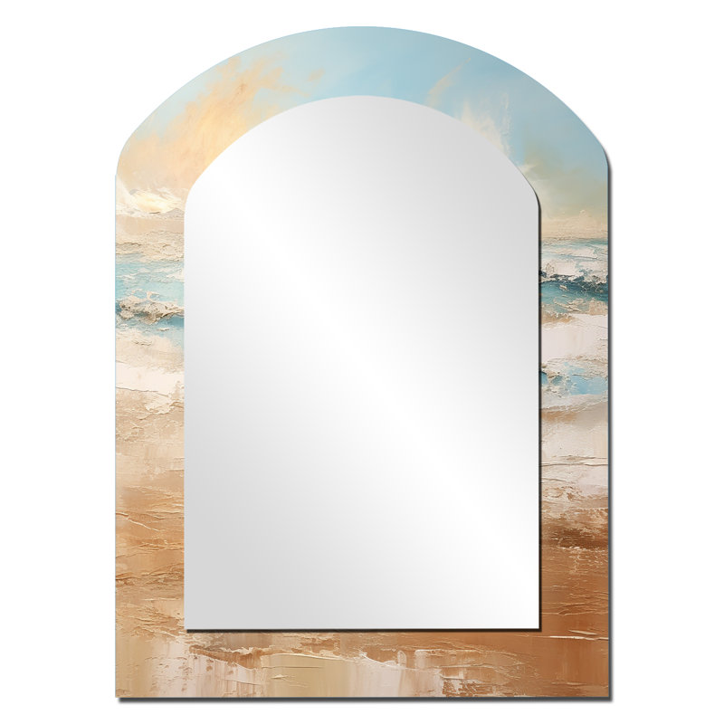 Miroir mural doré et bleu Beach Tranquility II - Beige, 34 po x 25 po
