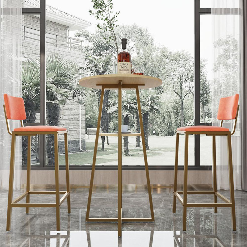 Bar Table And Chairs Three Piece Set, Gold Frame, Sponge Made Seat Cushions And Backrests, Bar Table With Storage Function