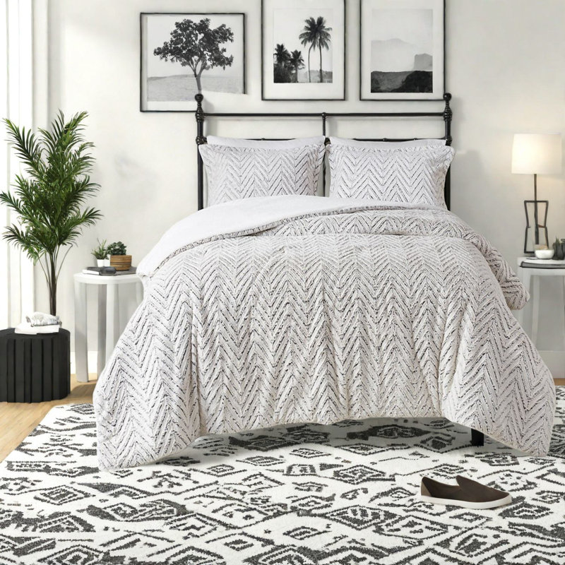 Ensemble de literie en fausse fourrure ivoire ultra pelucheux, édredon simple à chevrons XL avec certification Oeko-tex