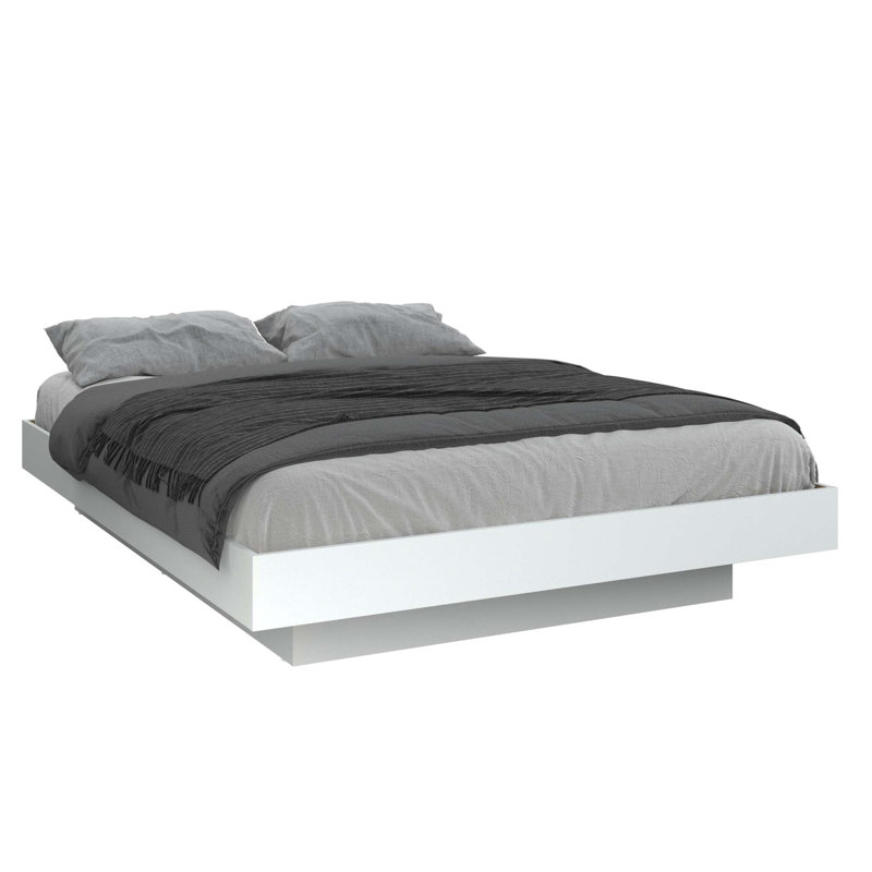 Chambre Zen Kappa - Lit plateforme seulement - Assemblage facile, aucun sommier requis, Blanc