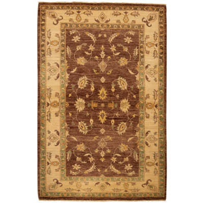 Tapis brun et ivoire de haute qualité noué à la main