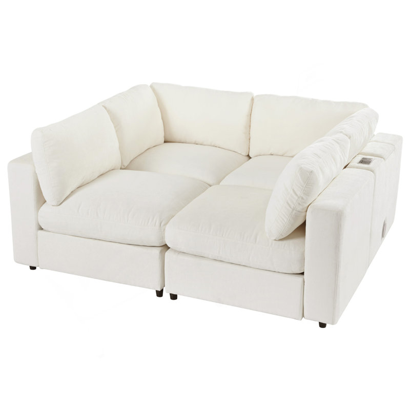 Canapé modulaire de 133,5 po avec espace de rangement, ports de charge USB, charge sans fil et haut-parleur Bluetooth intégré dans les bras, canapé modulaire pour le salon, appartement