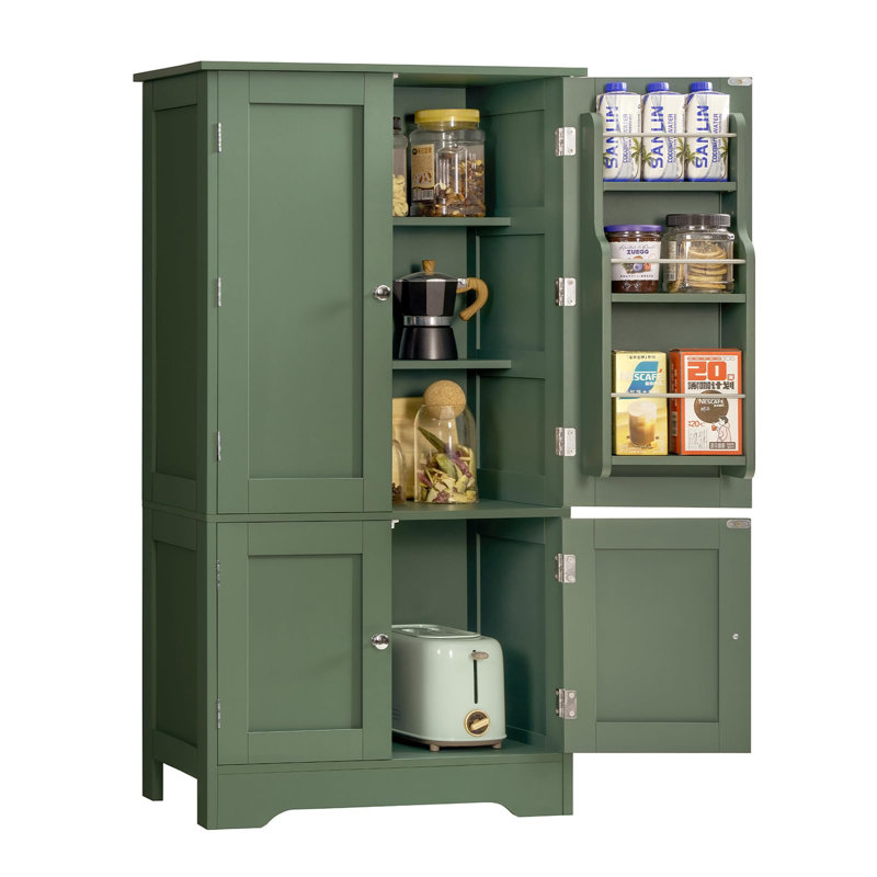 Armoire de rangement avec 4 portes, grand garde-manger de cuisine de 43 pouces avec 6 tablettes réglables, armoire autoportante pour le salon, la salle à manger, la salle de bain, style campagnard