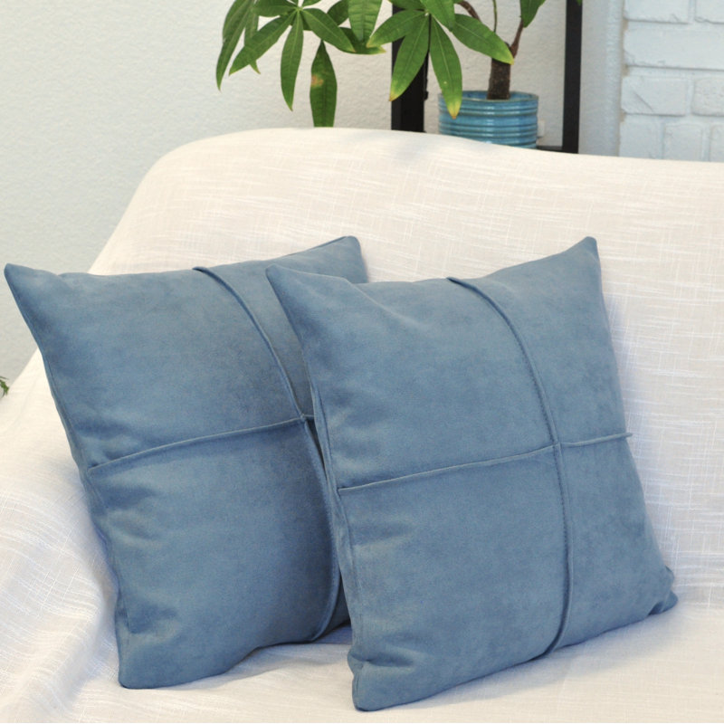 Coussin décoratif en micro suède, coussin en faux suède (paquet de 2), H 16 po x l 16 po, Polyester, Bleu cendré