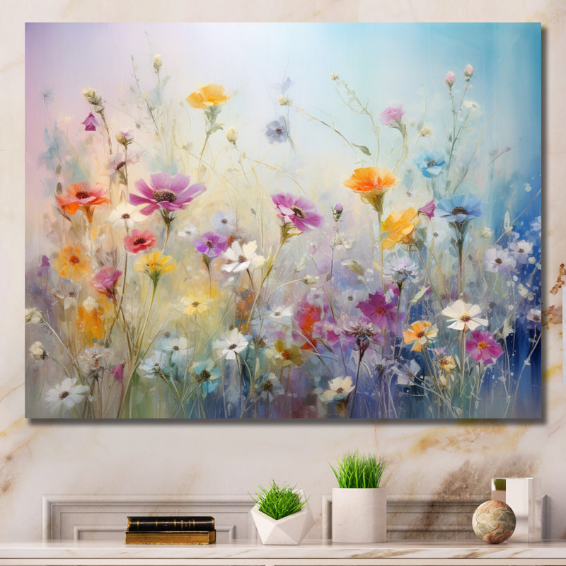 Wildflowers Blossoming Dreams - Art mural fleurs sauvages, Sans cadre, H 34 po x l 44 po, Toile tendue