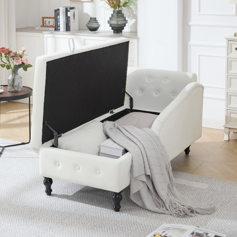 Chaise longue de rangement en velours Eastham, Beige, Orienté à droite