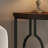 Industrial-Style Crescent-Shaped Wooden Side Table With A Sturdy Geometric Base, In A Vintage Brown Color. Suitable For Entryways, Living Rooms, Hallways, And Entrances.