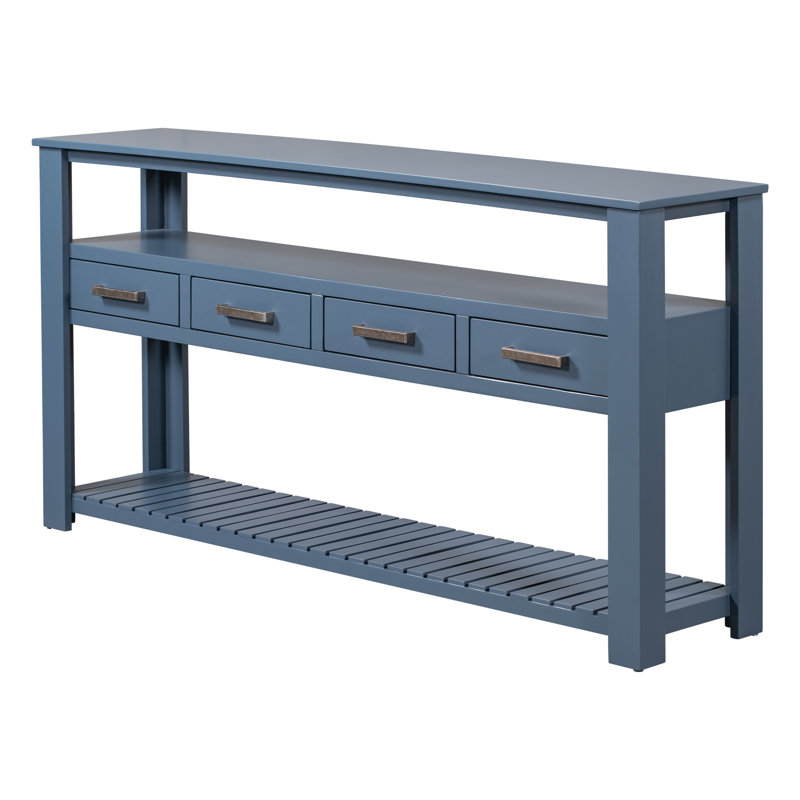 U_style 62.2" sleek console table, modern living room furniture with 4-drawer storage and 2-shelf display, multifunctional design
