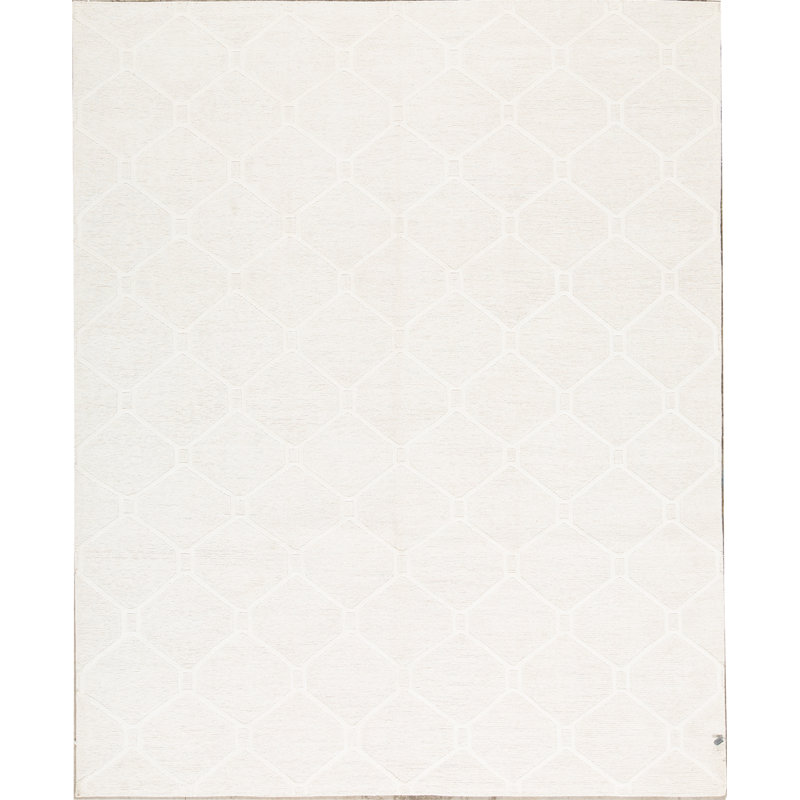 Cotton Geometric Area Rug in Ivory, 8'1" x 9'10"