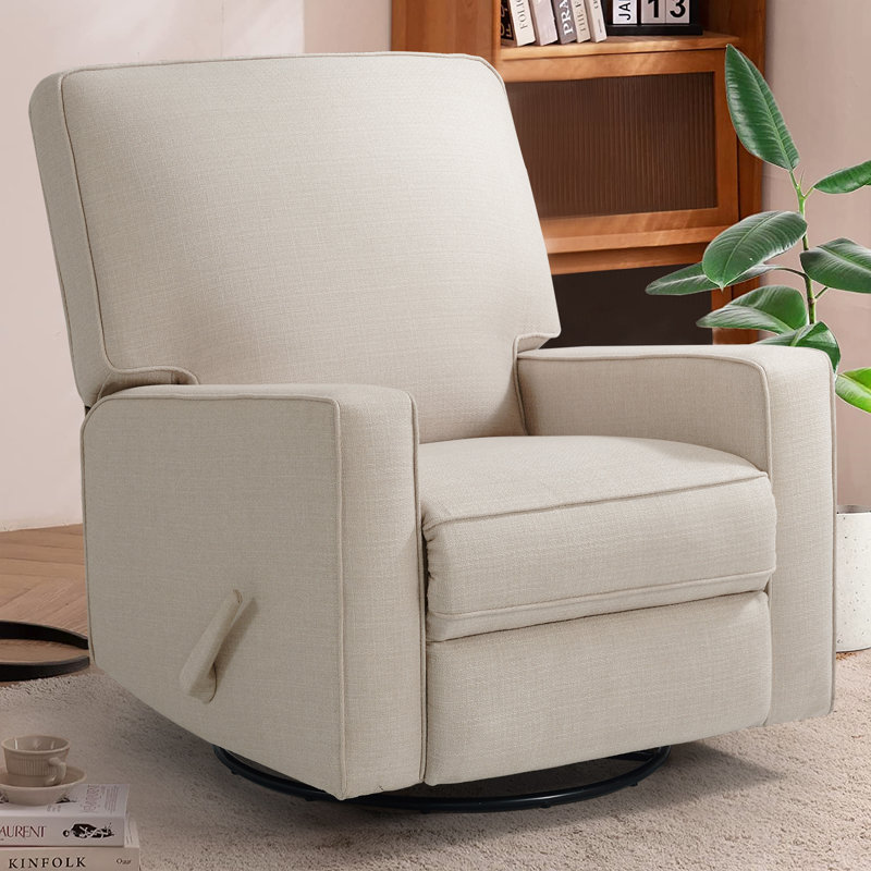 33" W Upholstered 360 Degree Swivel Rocker Recliner Glider Chairs Nursery for Living Room, Beige