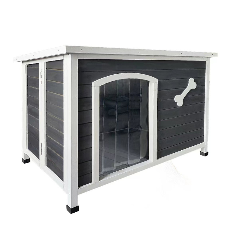 40.55" Gray and White Wooden Folding Dog House
