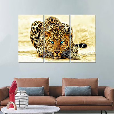 «Blue Eyed Tiger», art mural minimaliste, toile tendue 3P