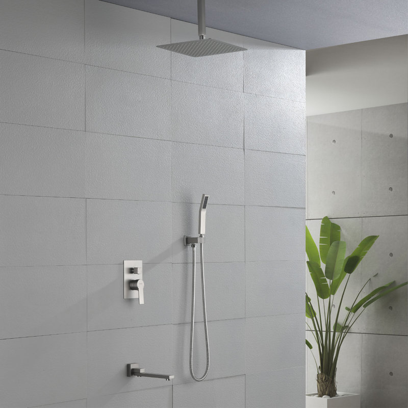 Ceiling Rain Shower System With Tub Spout 3 Function Shower Faucet Set Contain 12 Inch Shower Head And Handheld Shower Trim Kit Valve Cartridge Included