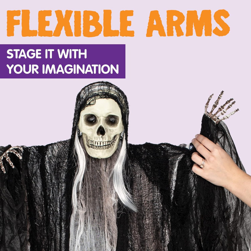 3PCS Hanging Skeleton Ghost Decorations – Halloween Hanging Grim Reaper Props for Haunted House, Indoor & Outdoor Party Decor