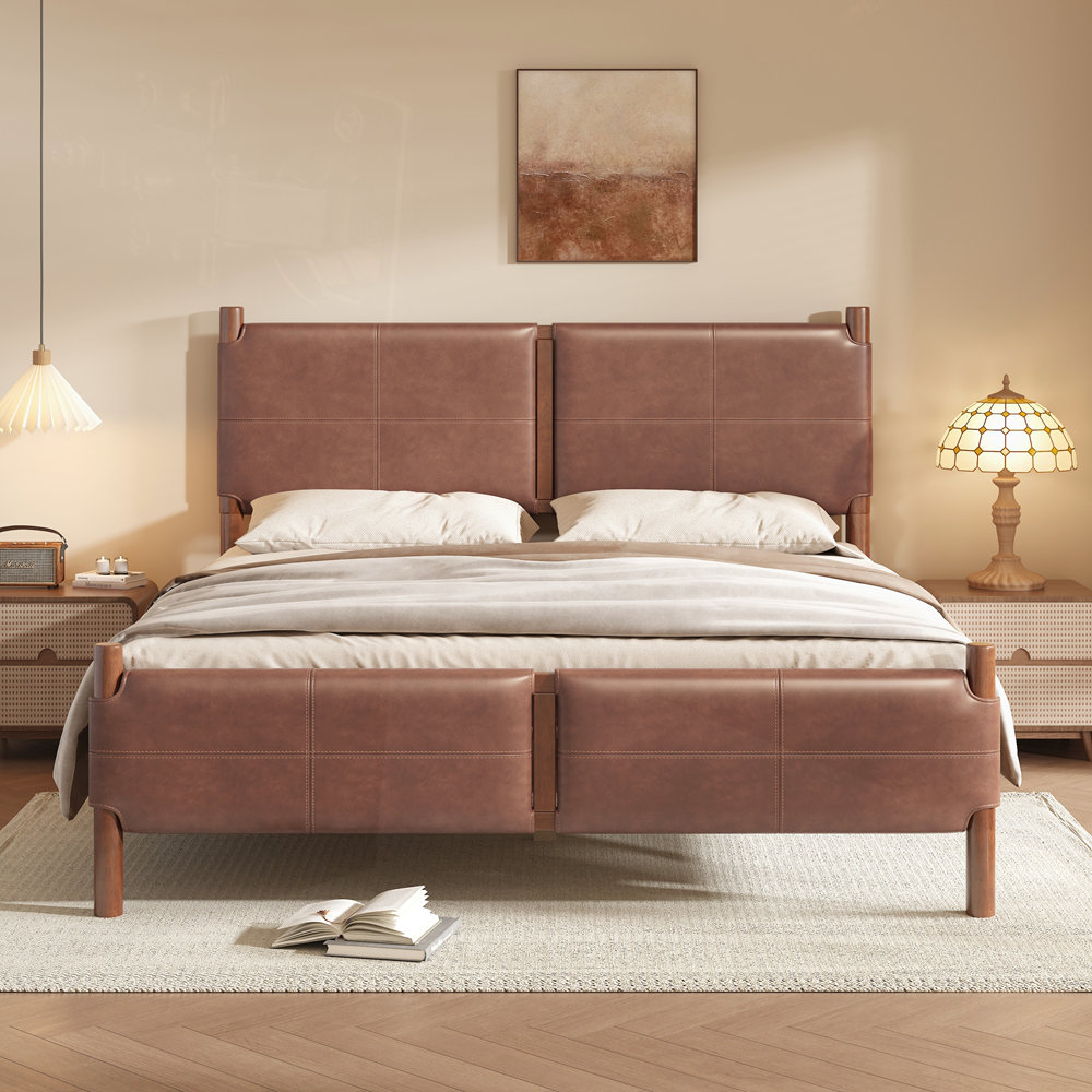 Lark Manor™ Samson Queen Size Brown Leather Upholstered Platform Bed \u0026  Reviews | Wayfair, image size:1000x1000