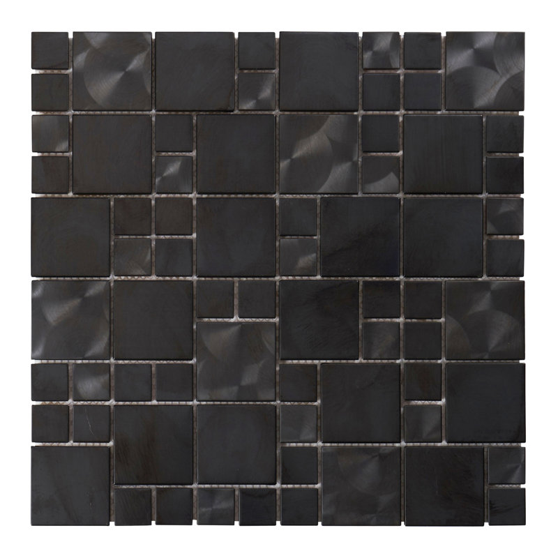Brushed Nickel Jeweling Pattern Stainless Steel Mosaic Sheet Tile By Modket, Black