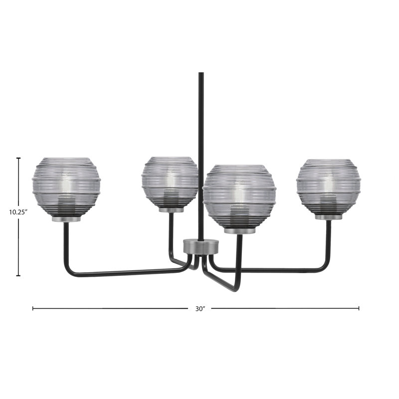 Lustre 4 lumières Amarmula, noir mat et finition graphite, verre fumé de 6 po, Transparent/noir, Noir / nickel