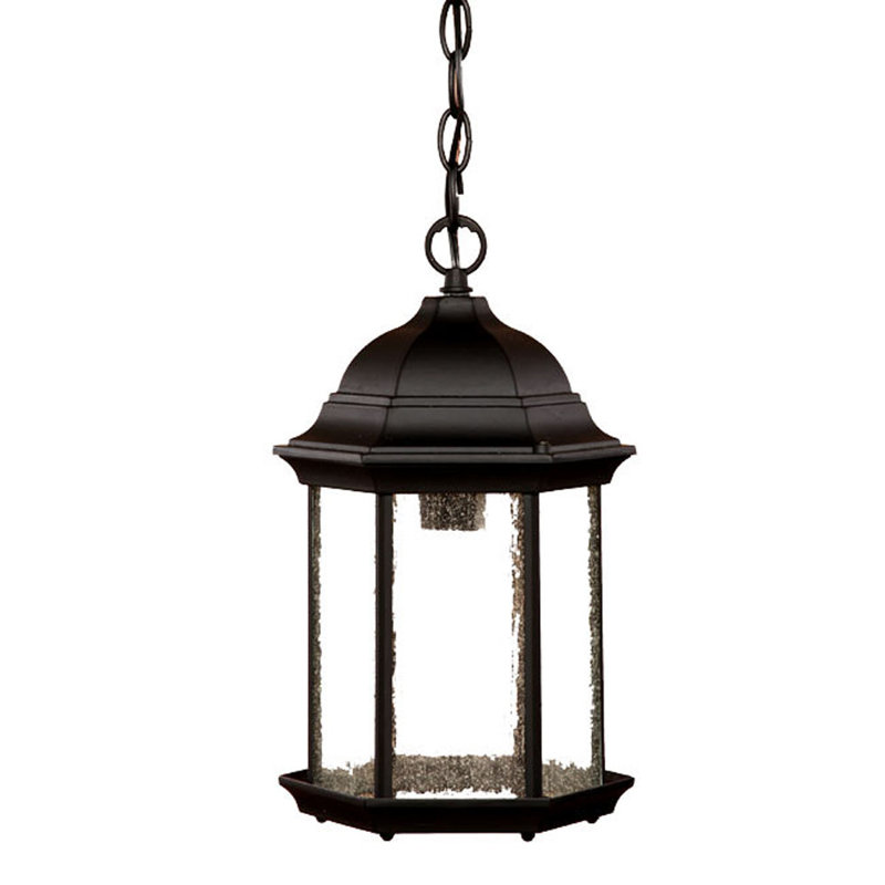Pruitt Outdoor Hanging Lantern, Matte Black, Clear Beveled, No