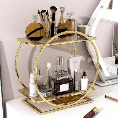 2-Tier Perfume Organizer For Vanity And Dresser, Makeup Storage Tray With Large Capacity, Sturdy Metal And Acrylic Cosmetic Display Holder For Bathroom Counter And Skincare Products