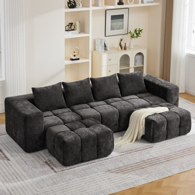 Modular Sofa Set With Ottoman, Compressed No-Frame Boneless Sectional