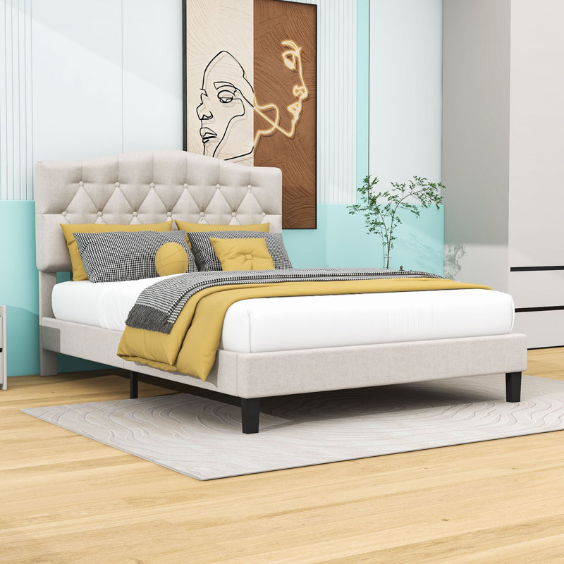 Tufted Upholstered Low Profile Platform Bed, Full