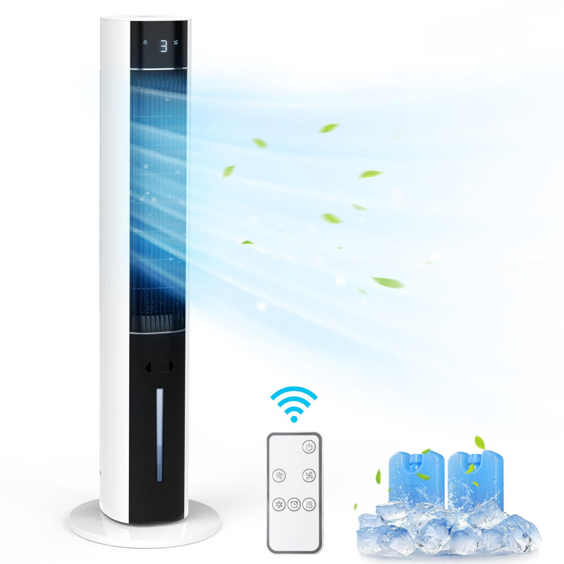 Refroidisseur d'air à évaporation avec télécommande, ventilateur de tour oscillant 3-en-1, blanc