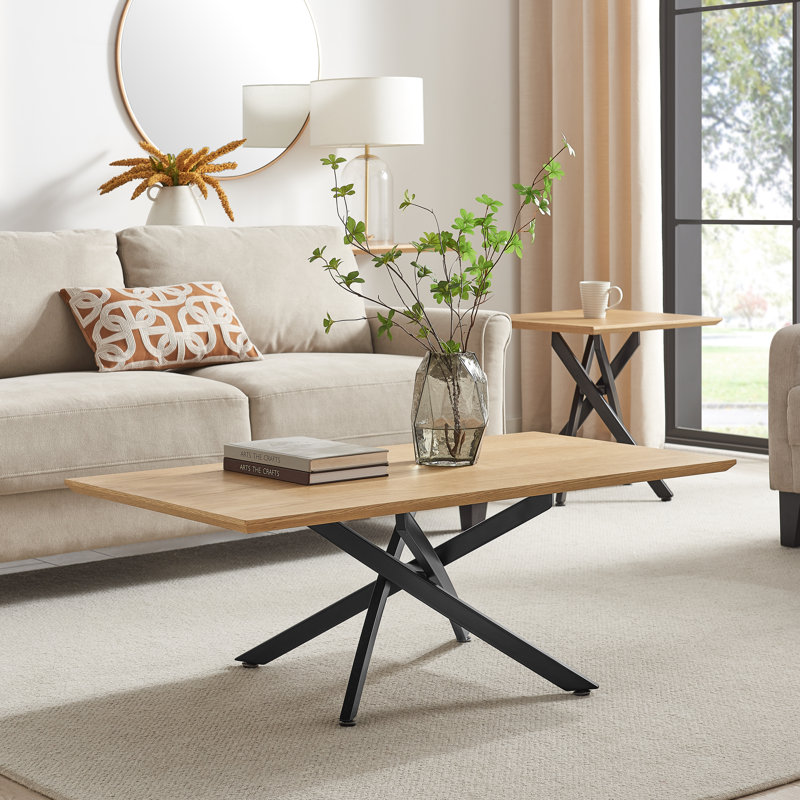 Lenworth Cross Legs Coffee Table - Modern Statement Design Coffee Table, Oak Wood