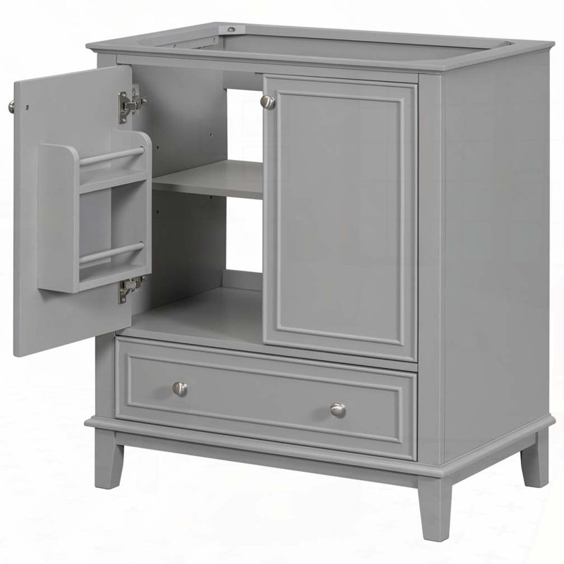 Meuble-lavabo de salle de bain sans lavabo, base seulement, armoire avec portes et tiroir, Gris