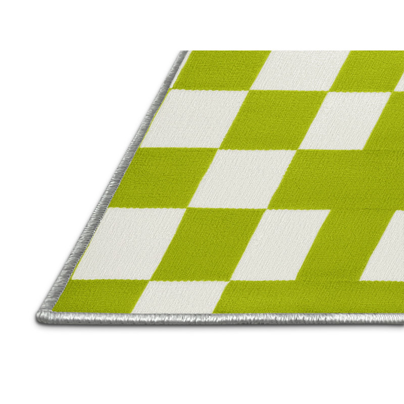 Tapis blanc à carreaux lavable à la machine, Rond 7 pi