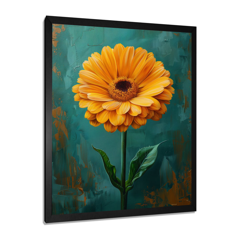 Jaune jaune noir avec fleurs de souci Marigold, H 30 po x l 40 po, Cadre simple noir, bois massif
