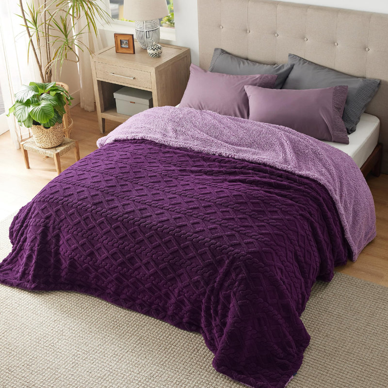 Couvre-lit pour lit Sherpa, Très grand lit, Mauve