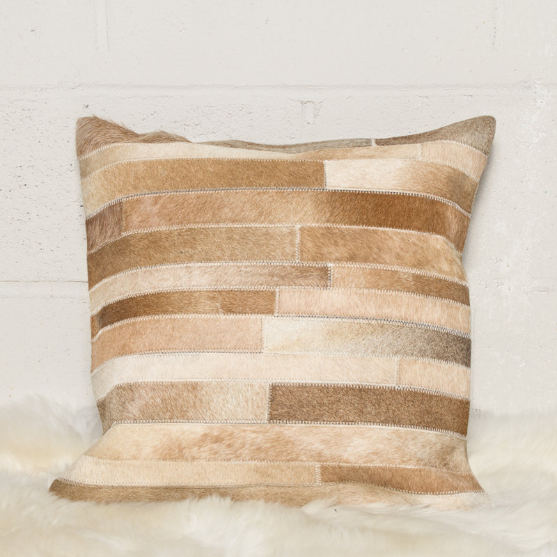 Graham Cowhide Throw Square Pillow Cover & Insert, Tan