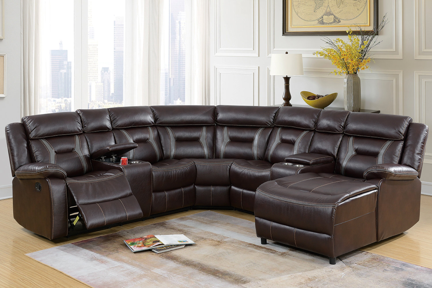 Hollywood Decor 63" Wide Faux Leather Reversible Reclining Corner