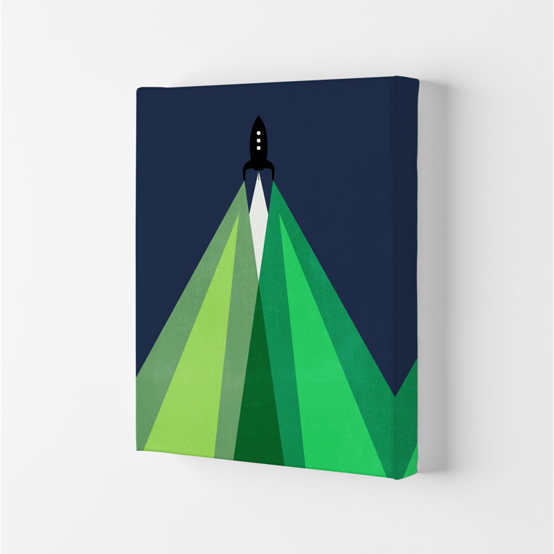 Green And Blue Kids Rocket - Print, 30cm H x 21cm W x 1cm D, No Frame