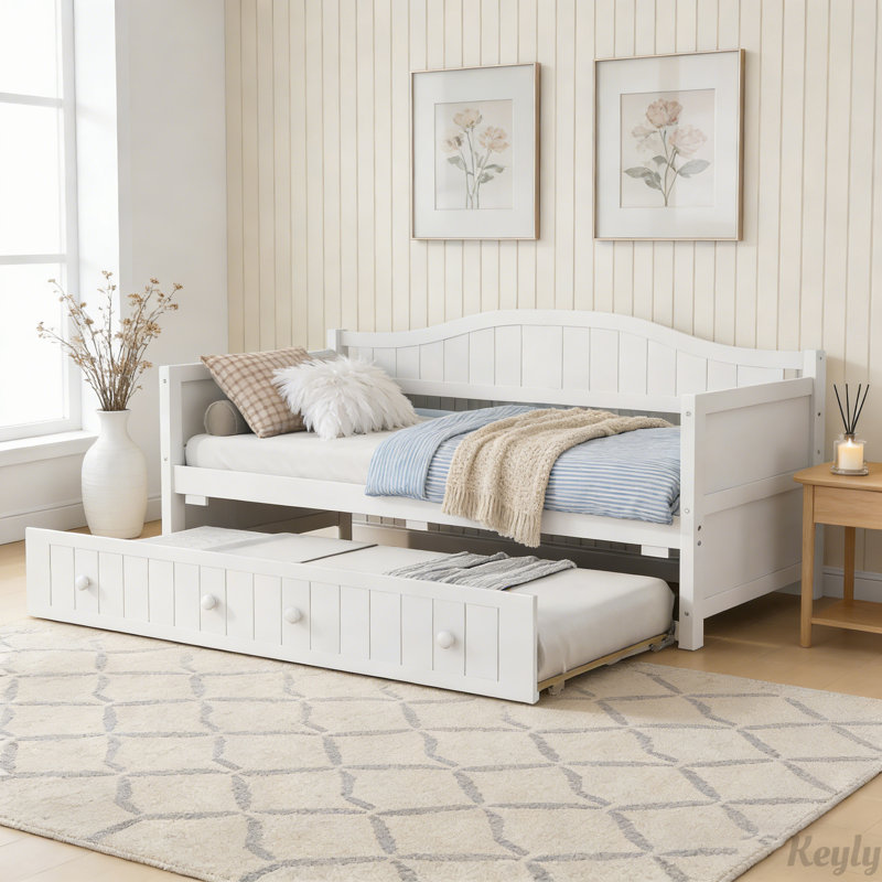 Lit de jour simple en bois avec lit gigogne, canapé-lit pour la chambre à coucher et le salon, fabrication en bois de pin durable