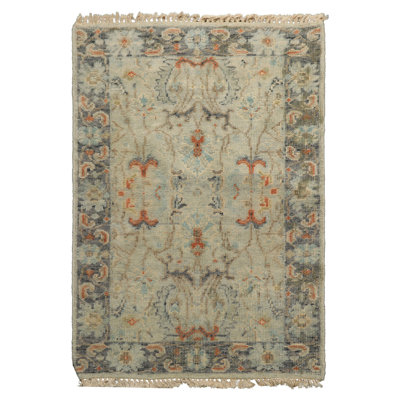 Tapis transitionnel Oushak gris en laine noué à la main 2 x 3