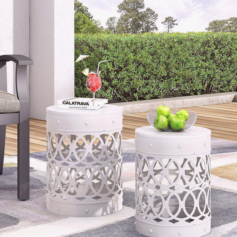 Table d'appoint tendance en métal pour l'extérieur, Blanc