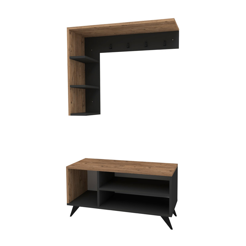 Hall Tree with Bench and Shoe Storage, Brown/Grey
