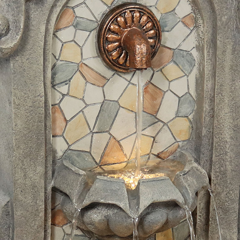 Zenaida Polyresin Weather-Resistant Outdoor Wall Water Fountain with Lights