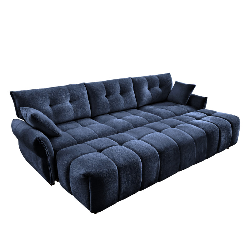 Canapé modulaire avec 3 repose-pieds et coussins Lyric, Chenille bleu, H 35,4 po x l 110,2 po x P 61 po