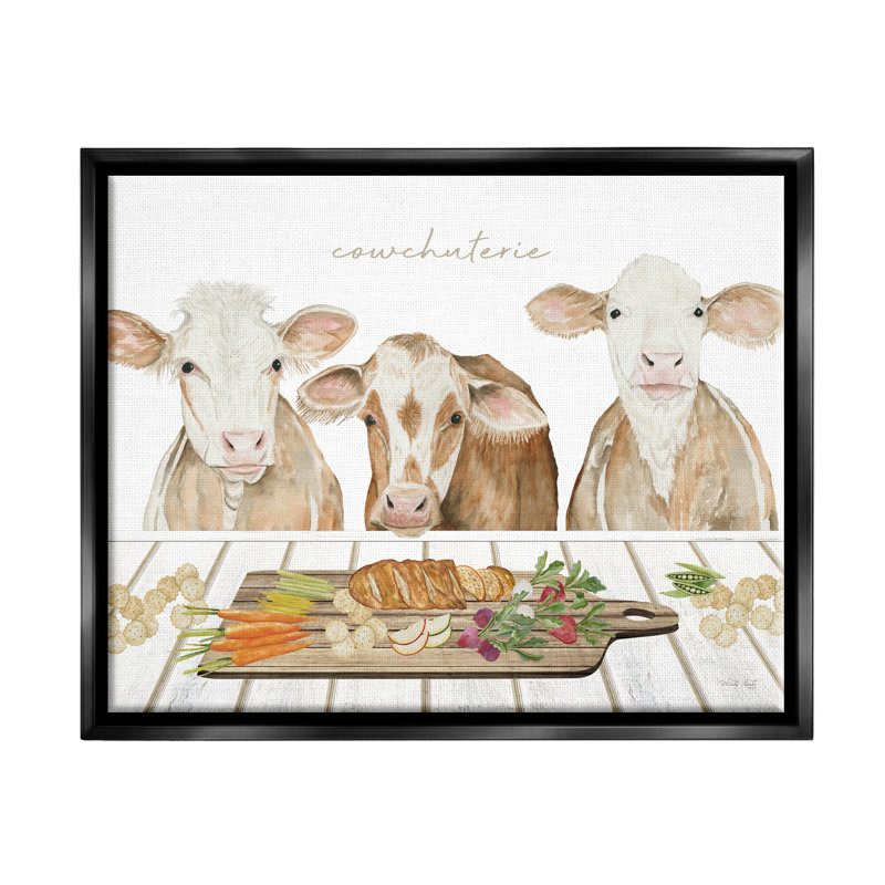 Cowchuterie, vaches drôles encadrées sur bois, impression, H 17 po x l 21 po x P 1,7 po, Cadre flottant noir de jais
