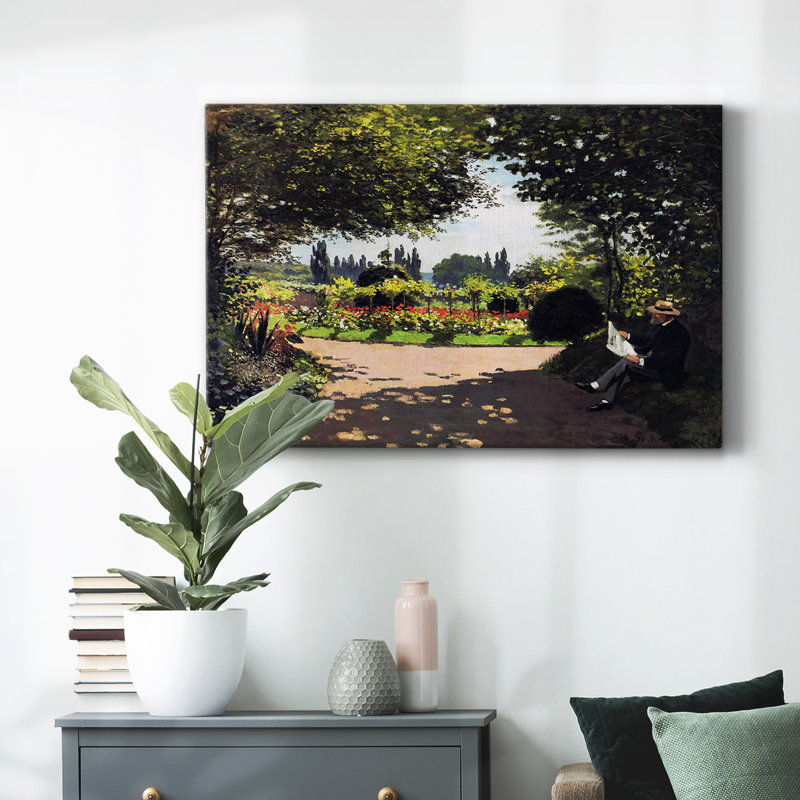 Adolphe Monet lisant dans le jardin, 1866, toile tendue avec châssis, H 24 po x l 36 po