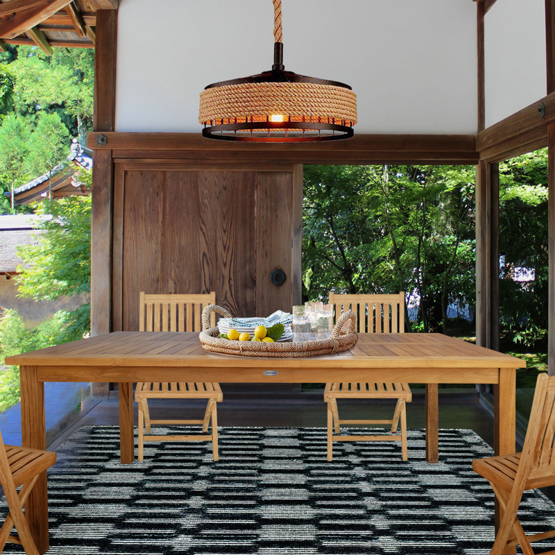 Teak Wood Bistro Dining Set Including Rectangular Table With Abacho Arm Chairs, 6